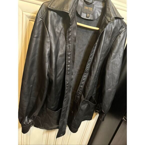 Truth by Republic Men's Collared Button Front Leather Jacket Black Size XS - Picture 2 of 8